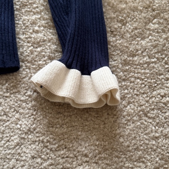 LOFT Navy and Cream Sweater with Ruffle Collar and Cuffs - Picture 2 of 6